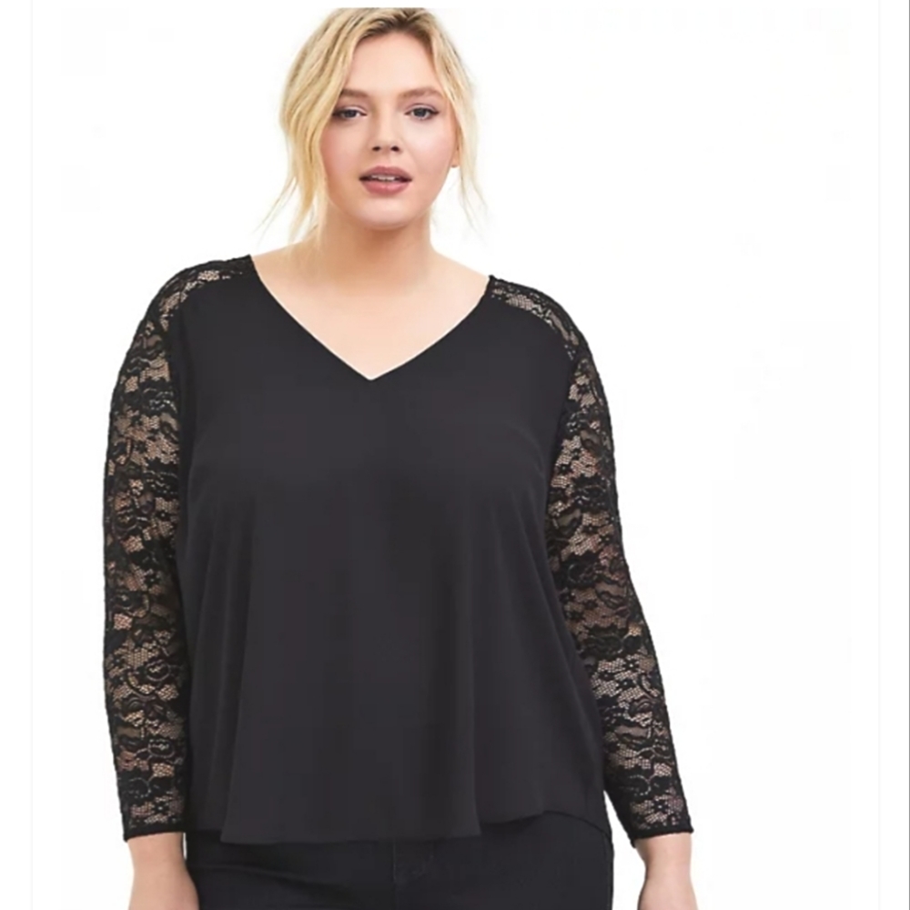 Torrid Black Romantic Goergette Lace Sleeve Goth Punk Grunge Top Plus Size 3 3X